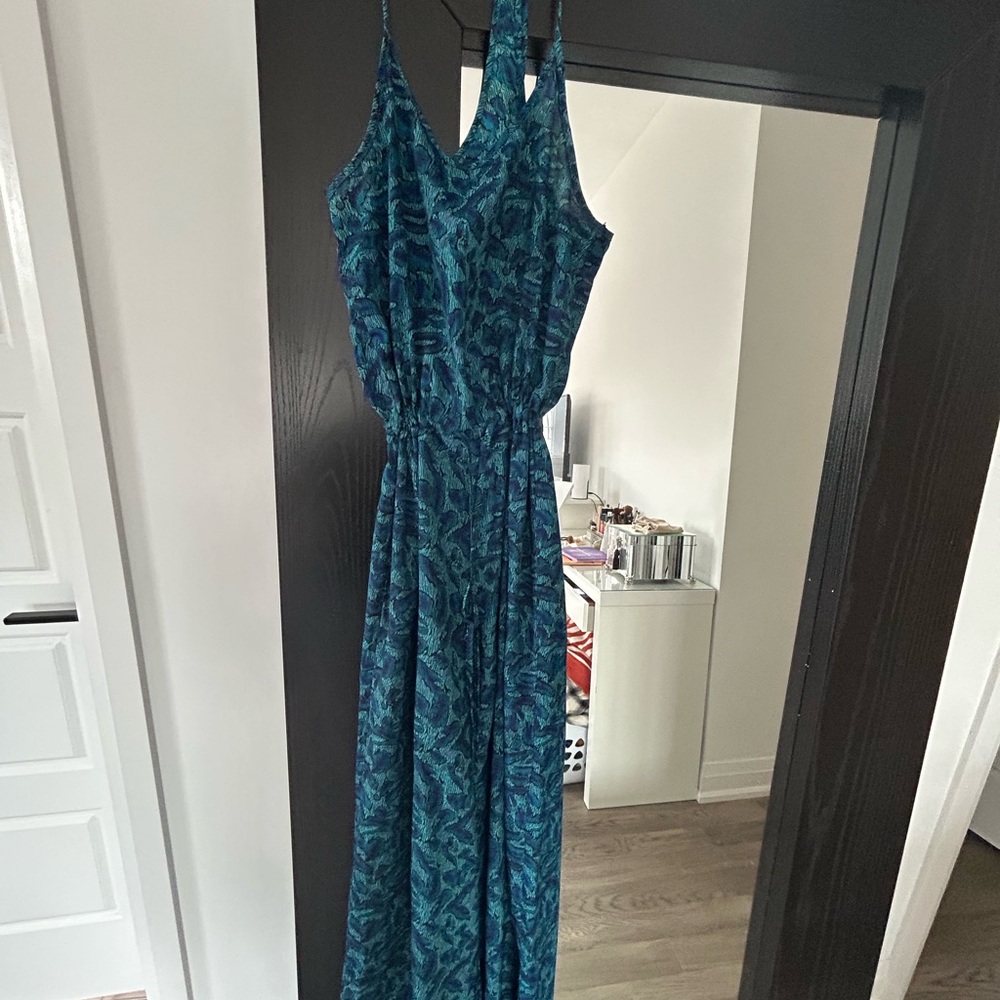 Mimi Chica Blue Halter Maxi Dress with Ruffled Tie Front
